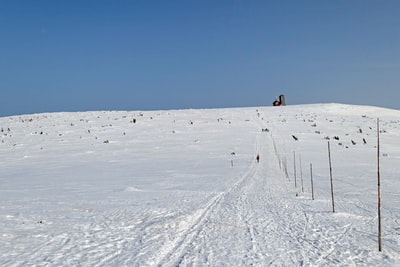 白天在积雪覆盖的田野上行走的人
